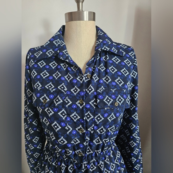 INDULGE Blue Ikat Print Shirt Dress | SZ M - Picture 5 of 10